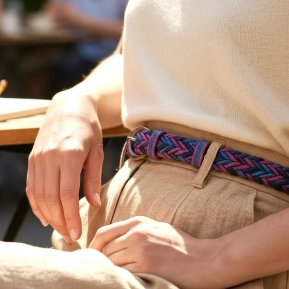 Orvis Multi Colour Braided Leather Belt, Antique Brass Buckle - Size M - Picture 2 of 10